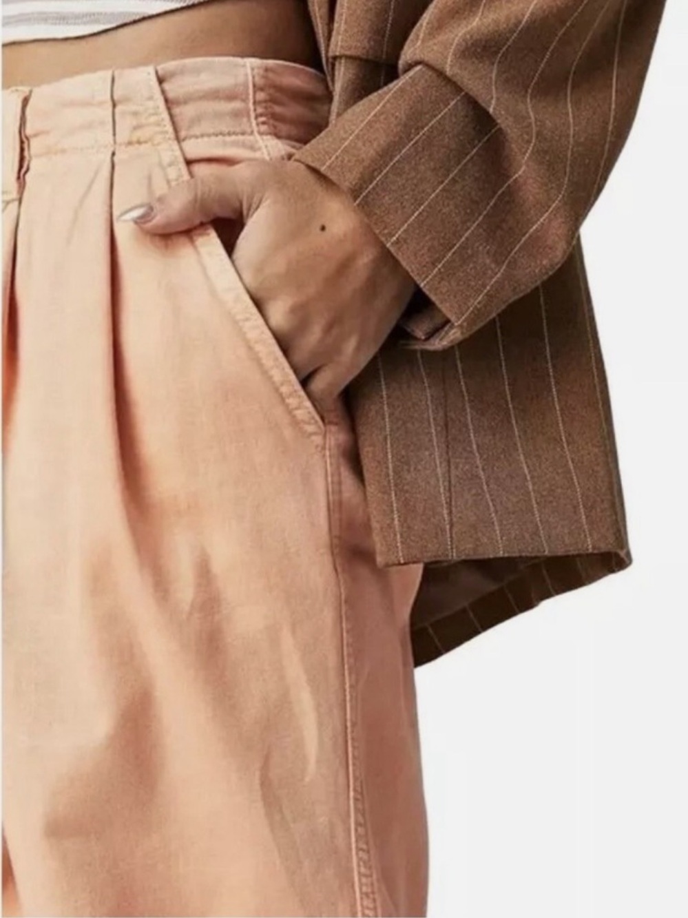 Free People Addy Relaxed Wide Leg Chino Pants Peach Coral Orange Size 4 - Picture 3 of 9